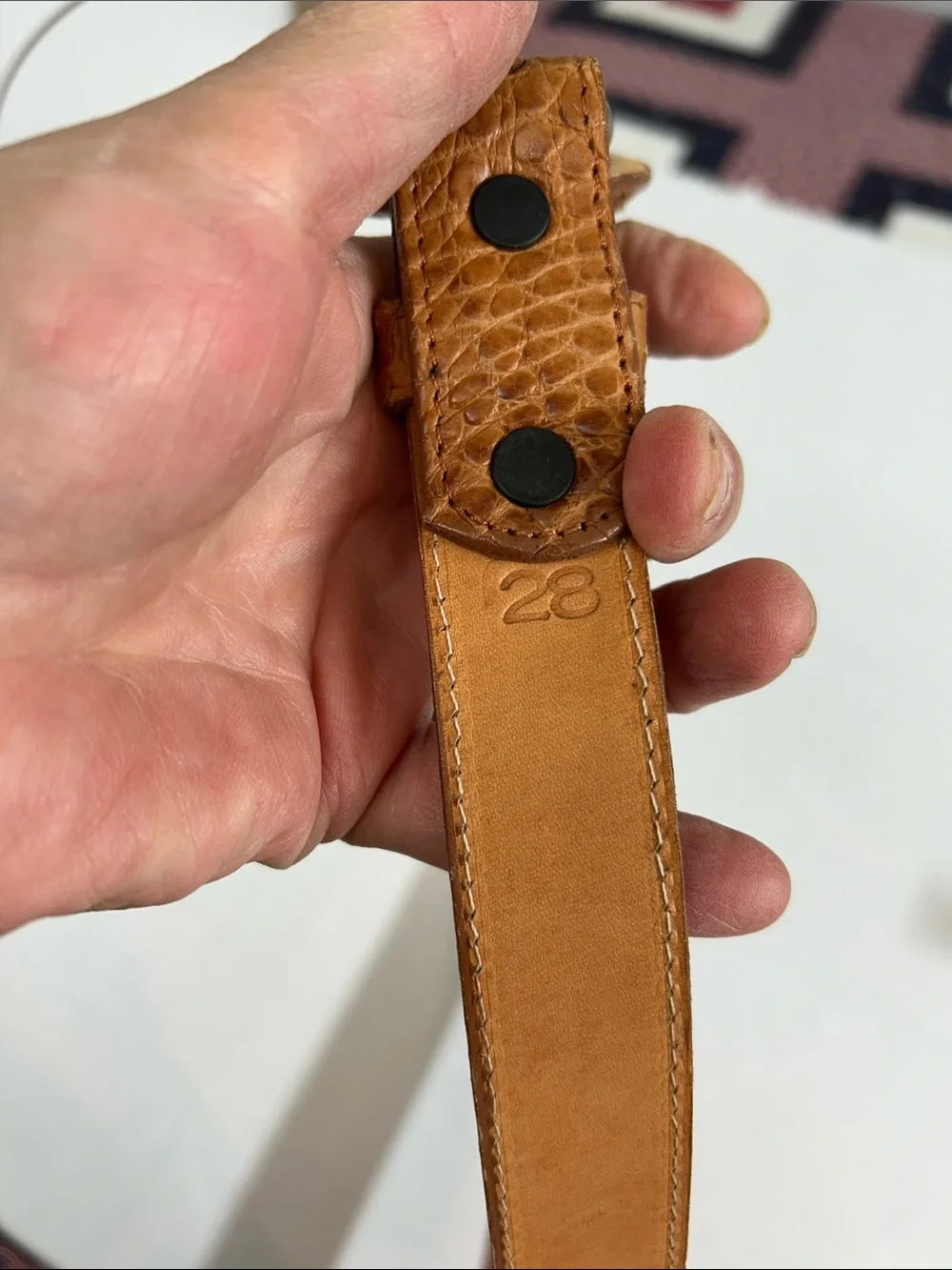 Kids Croc-Embossed Leather Belt in Tan